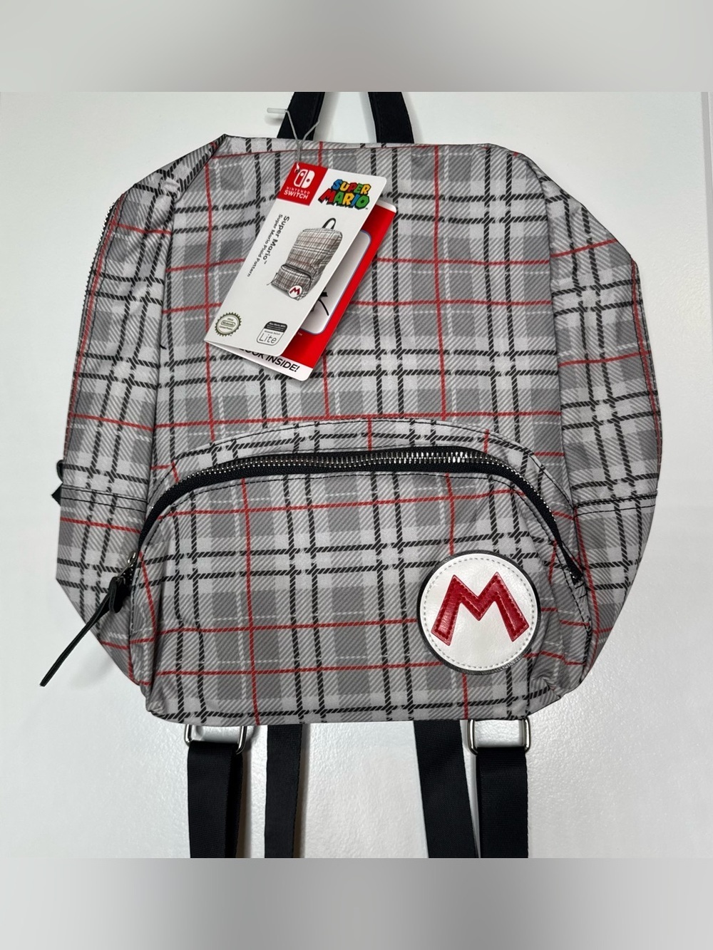 Nintendo switch Super Mario Plaid pattern Mini Backpack with Red 'M' Patch game